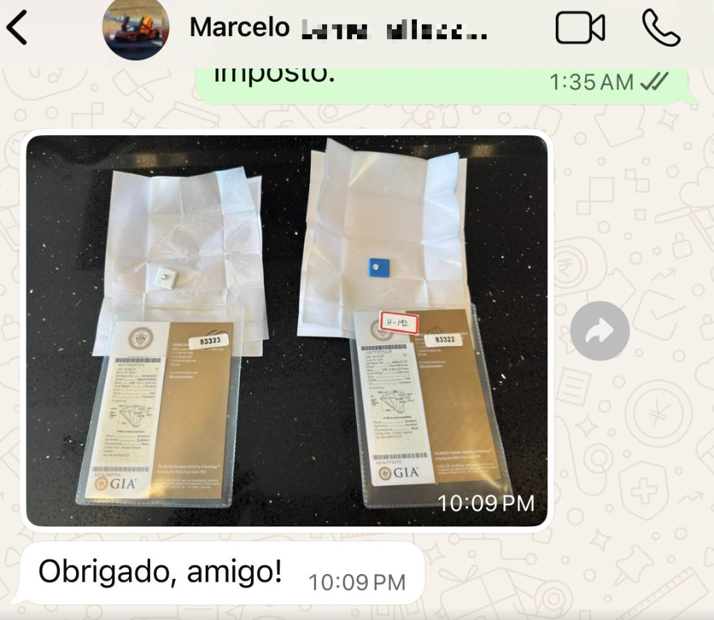 WhatsApp Delivery Proof - GIA Certified Diamonds