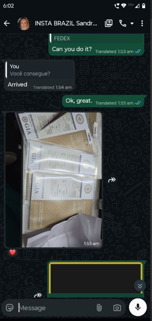WhatsApp Delivery Proof - FedEx GIA Diamond Delivery